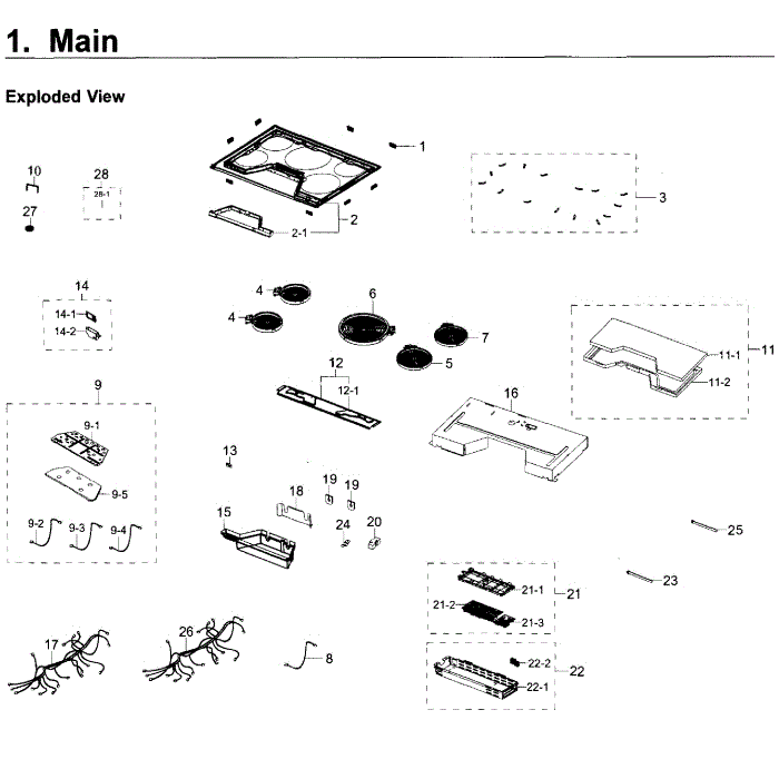 Main Assembly Diagram and Parts List for NZ36K7570RG AA-00 Samsung Cooktop