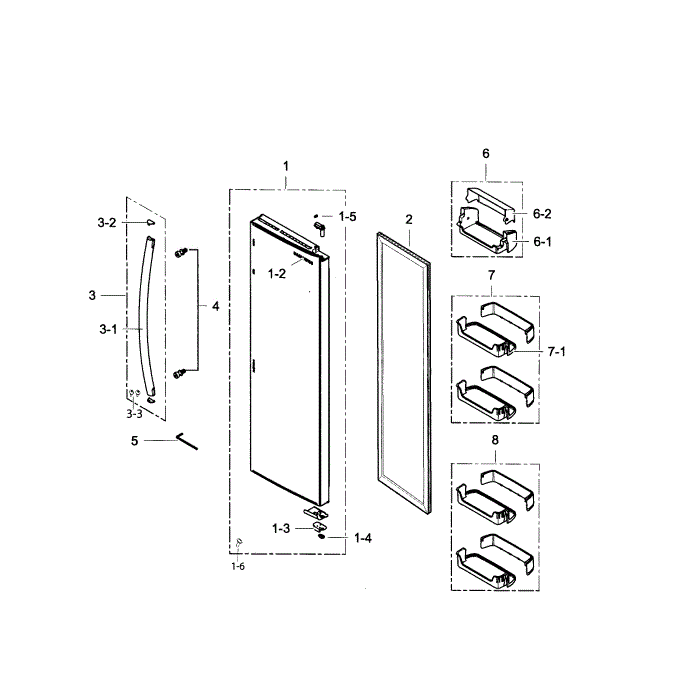 Refrigerator Door Diagram and Parts List for RS25H5111BC AA-00 Samsung Refrigerator