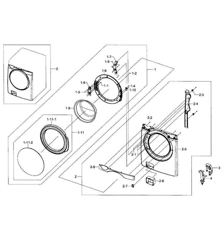 Front/door Assy Diagram and Parts List for WF405ATPAWR AA-0001 Samsung Washer
