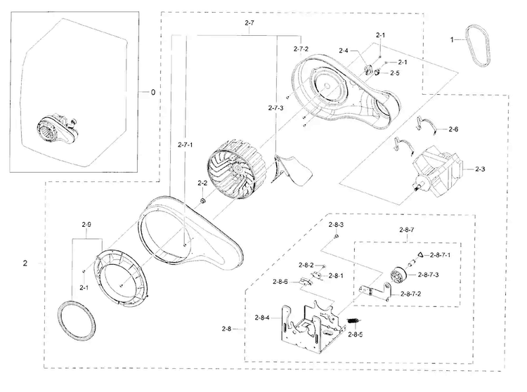 Motor Duct Diagram and Parts List for DV42H5400EF A3-0000 Samsung Dryer