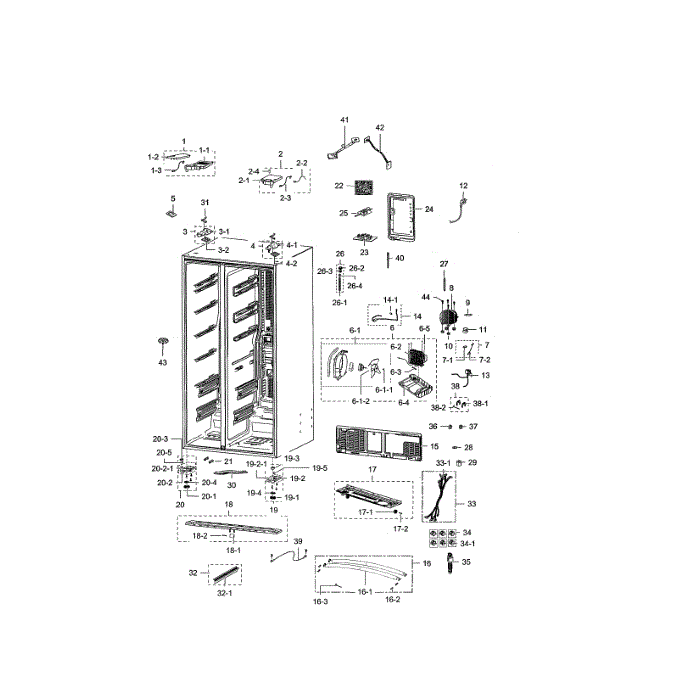 Cabinet Diagram and Parts List for RSG307AABP XAA-04 Samsung Refrigerator