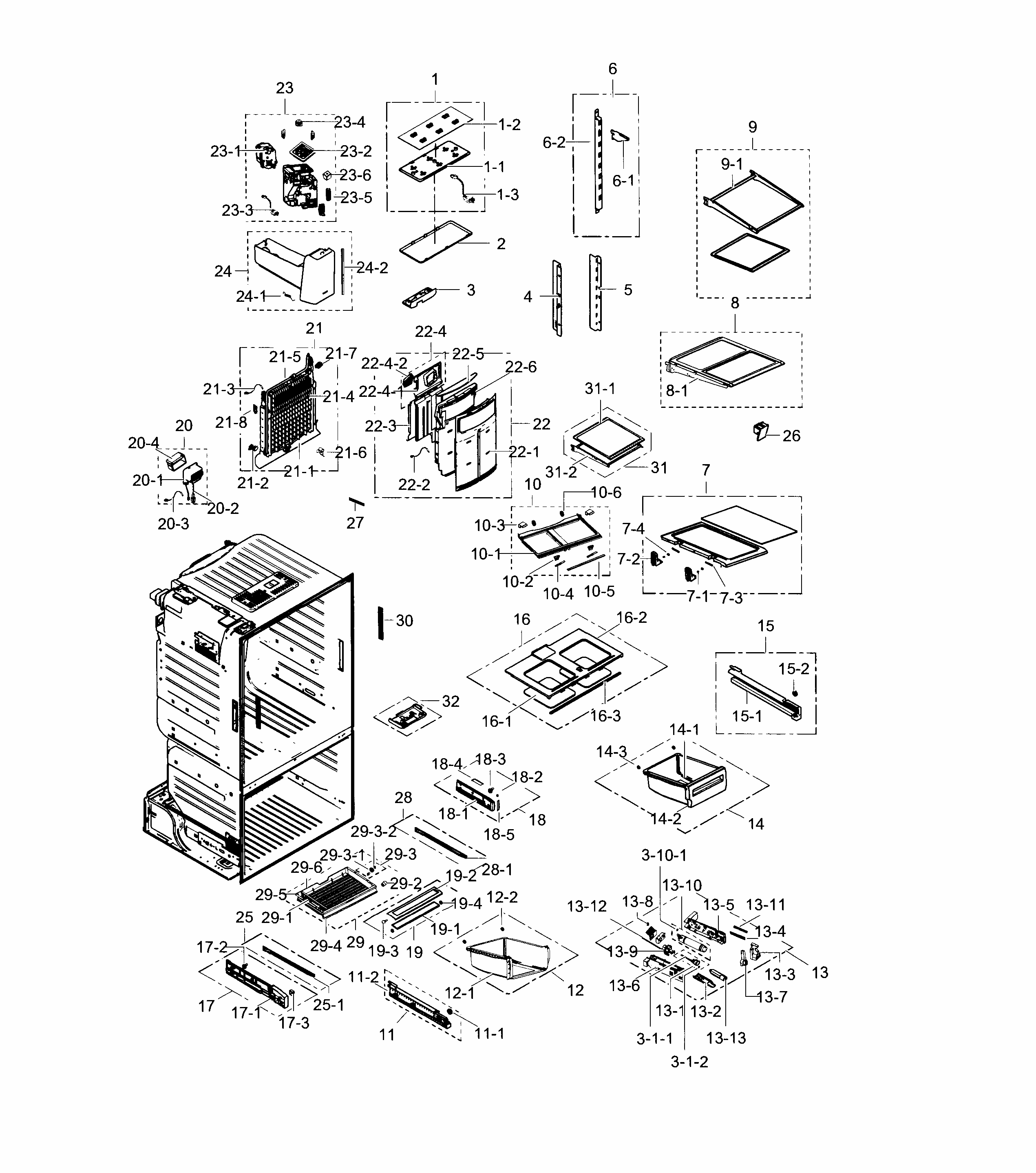 Fridge Diagram and Parts List for RF28HFEDBBC AA-0002 Samsung Refrigerator