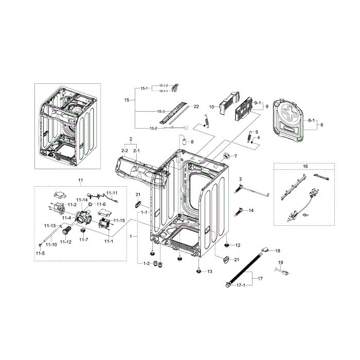 Frame And Cover Diagram and Parts List for WF520ABP XAA-00 Samsung Washer