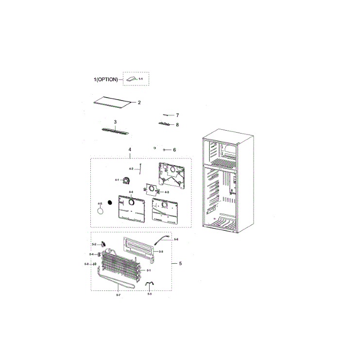 Freezing Compartment Diagram and Parts List for RT21M6213SR AA-00 Samsung Refrigerator