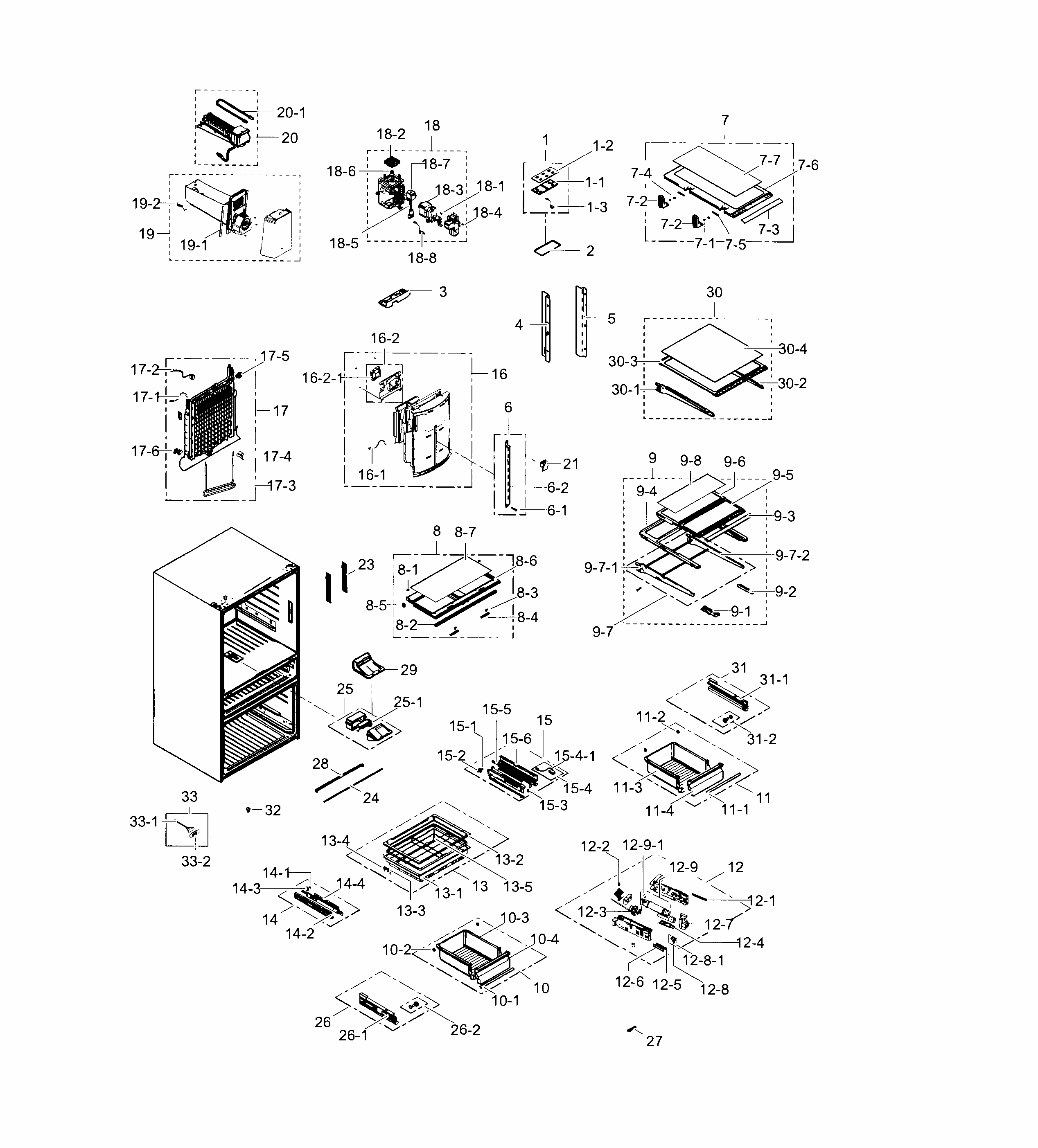 Refrigerator Diagram and Parts List for RF23HSESBSR AA-0000 Samsung Refrigerator