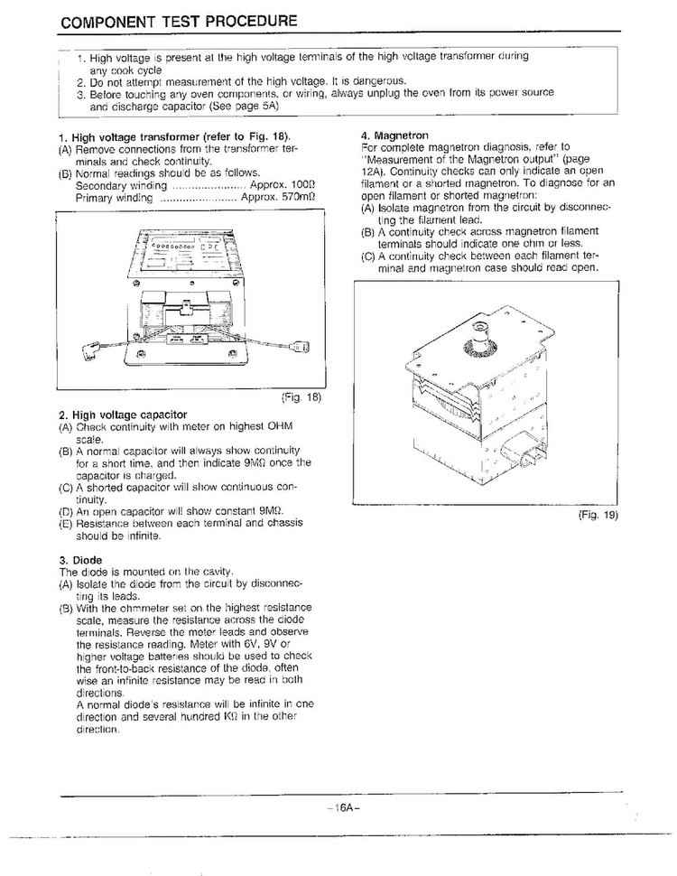 Component Test Procedure Diagram and Parts List for MW2070U XAA Samsung Microwave
