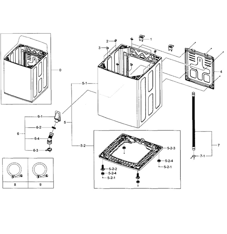Frame Assy Diagram and Parts List for WA5451ANW XAA-0003 Samsung Washer