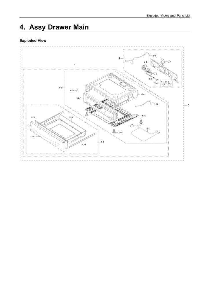 Main Drawer Assembly Diagram and Parts List for NX58M6650WS AA-00 Samsung Range