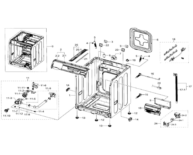 Frame & Cover Parts Diagram and Parts List for WF330ANW XAA-0001 Samsung Washer