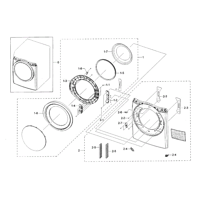 Frame Front And Door Diagram and Parts List for DV45H6300GG A3-00 Samsung Dryer
