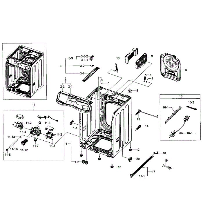 Cabinet Assembly Diagram and Parts List for WF501ANW XAA-01 Samsung Washer