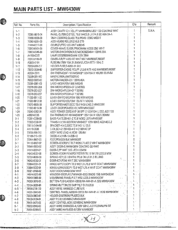 Microwave/pcb Parts Page 7 Diagram and Parts List for MW5330T XAA Samsung Microwave