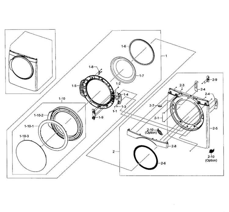 Front/door Assy Diagram and Parts List for DV448AEP XAA-0003 Samsung Dryer