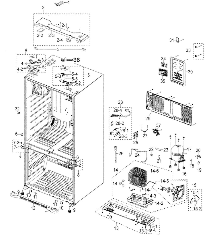 Cabinet Diagram and Parts List for RFG298AABP XAA Samsung Refrigerator