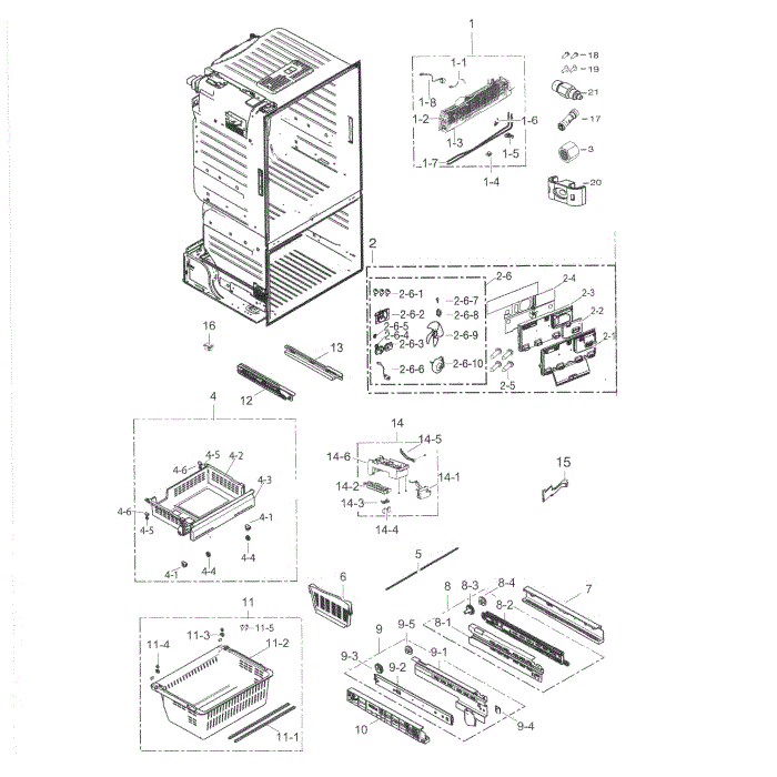 Freezer Diagram and Parts List for RF263BEAESP AA-02 Samsung Refrigerator