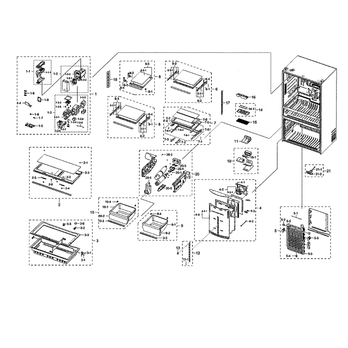 Fridge Diagram and Parts List for RF22NPEDBSR AA-01 Samsung Refrigerator