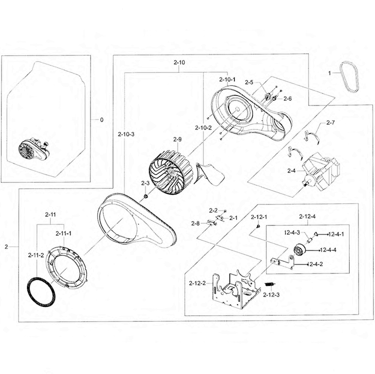 Motor Assy Diagram and Parts List for DV50F9A6EVW A2-0001 Samsung Dryer
