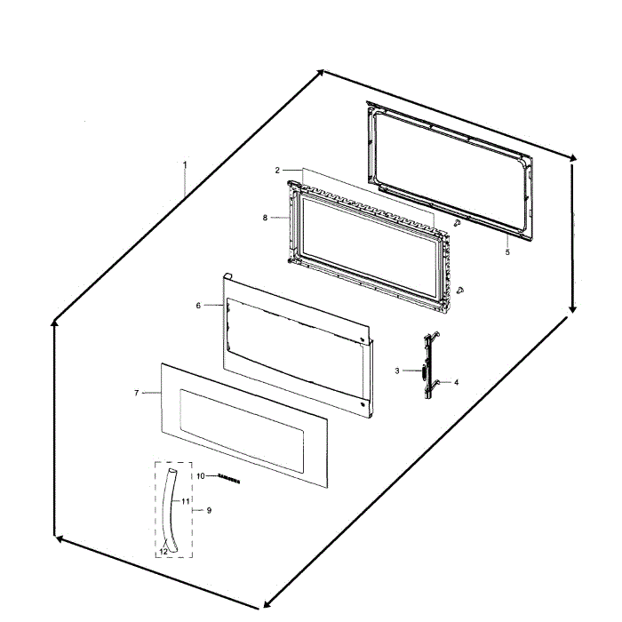 Door Assembly Diagram and Parts List for SMH1926B XAA-00 Samsung Microwave