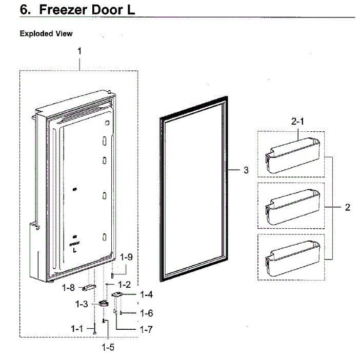 Freezer Door L Diagram and Parts List for RF28K9380SG AA-01 Samsung Refrigerator