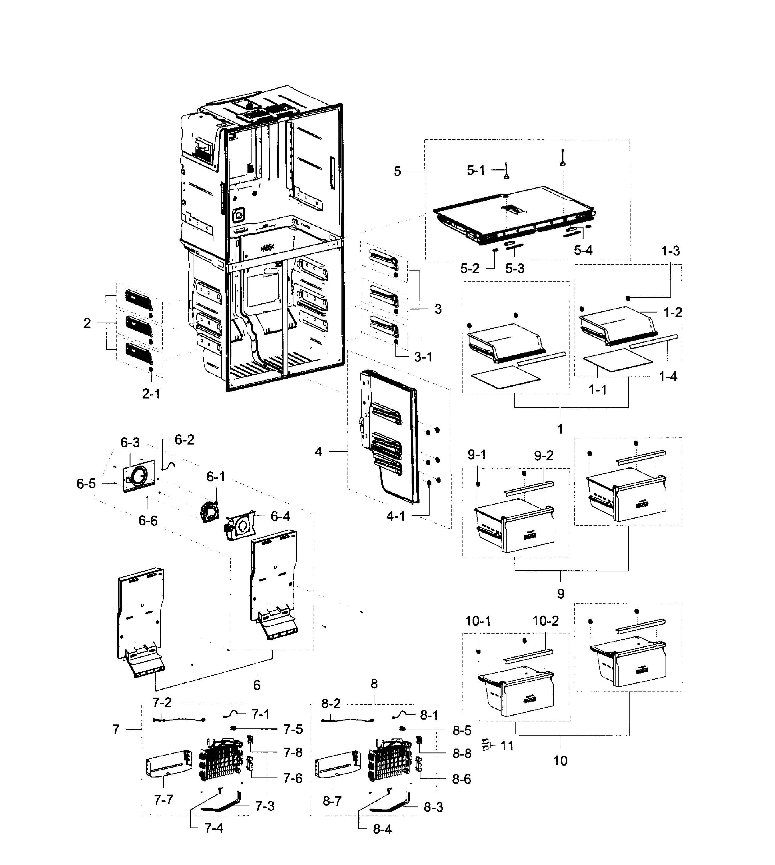 Freezer Diagram and Parts List for RF23J9011SR AA-0005 Samsung Refrigerator