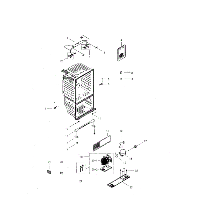 Cabinet Diagram and Parts List for RFG29THDRS XAA-01 Samsung Refrigerator