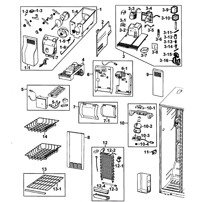 Freezer Diagram and Parts List for RS2630SW XAA-00 Samsung Refrigerator