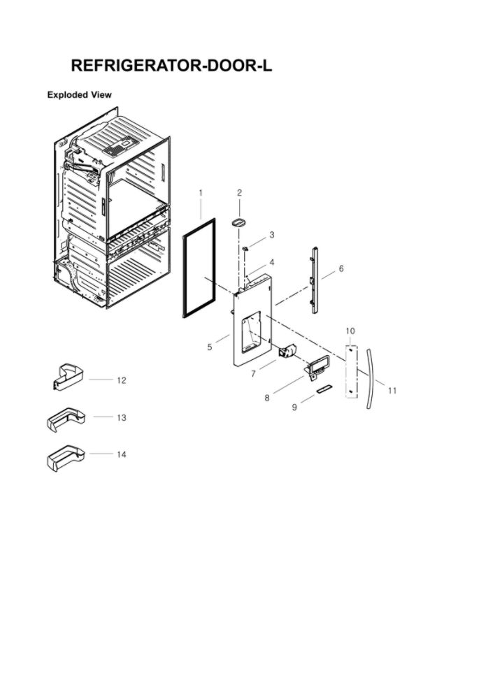 Left Refrigerator Door Parts Diagram and Parts List for RF4287HARS XAC-00 Samsung Refrigerator