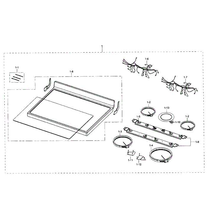 Cook Top Section Diagram and Parts List for NE59J3420SB AA-03 Samsung Range