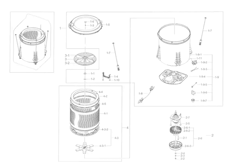 Tub Parts Diagram and Parts List for WA45K7600AW A2-0000 Samsung Washer