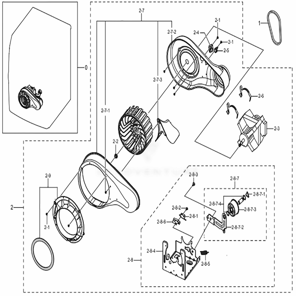 Assembly Motor Duct Diagram and Parts List for DV45K6500GV (A3)(0001) Samsung Dryer