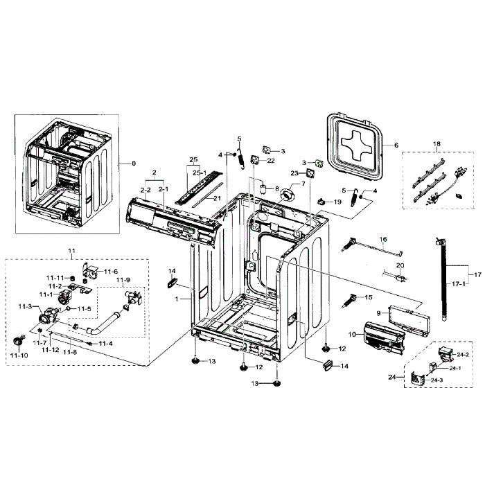 Frame And Cover Diagram and Parts List for WF330ANB XAA-00 Samsung Washer