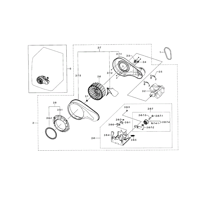 Motor Duct Diagram and Parts List for DV395ETPARA A1-00 Samsung Dryer