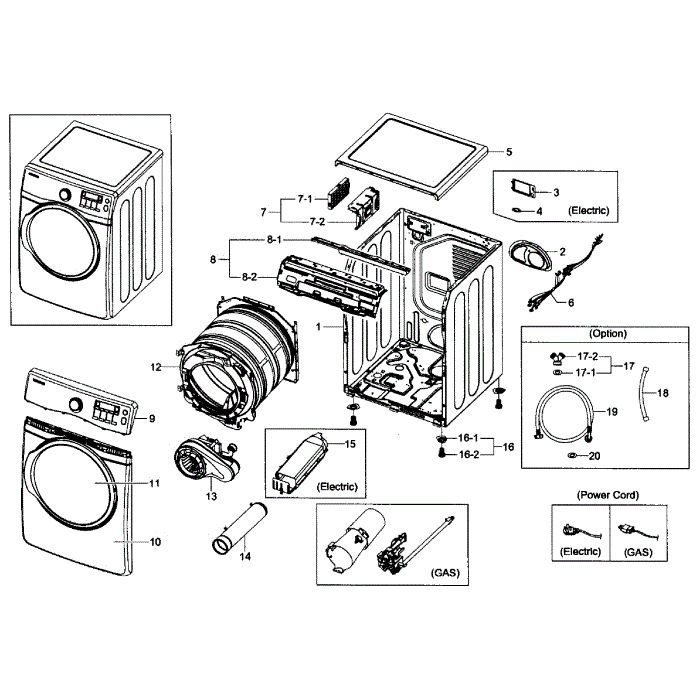Main Assembly Diagram and Parts List for DV431AEW XAA-02 Samsung Dryer