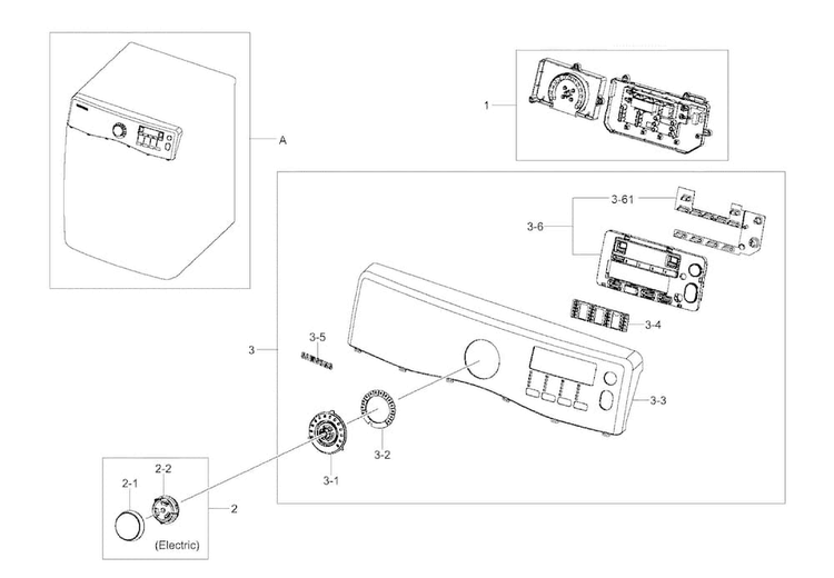 Control Panel Diagram and Parts List for DV405GTPASU AA-0000 Samsung Dryer