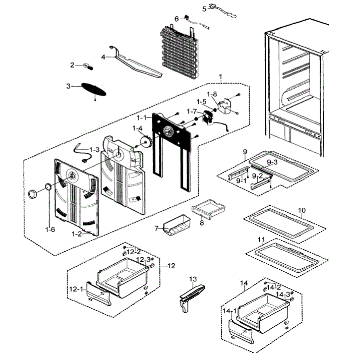 Refrigerator Diagram and Parts List for RB215LABP XAA-00 Samsung Refrigerator