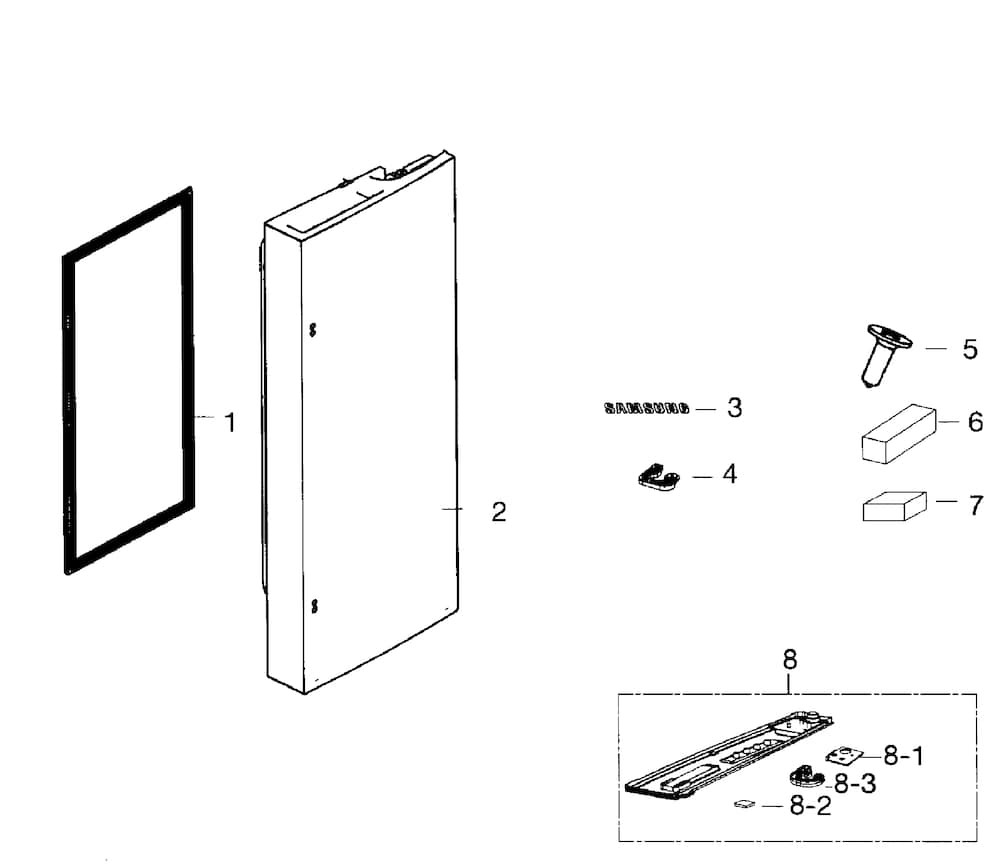 Door Right Diagram and Parts List for RF260BEAESR AA-0001 Samsung Refrigerator