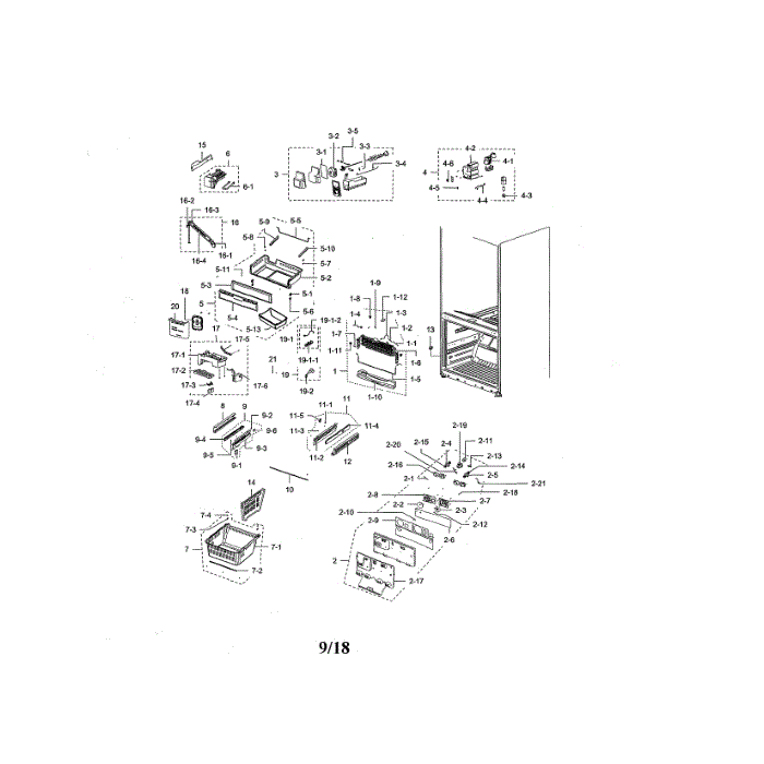 Freezer Diagram and Parts List for RFG298HDWP XAA-01 Samsung Refrigerator