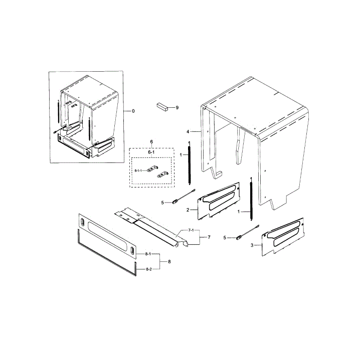 Case Assembly Diagram and Parts List for DW80J3020UB AA-00 Samsung Dishwasher