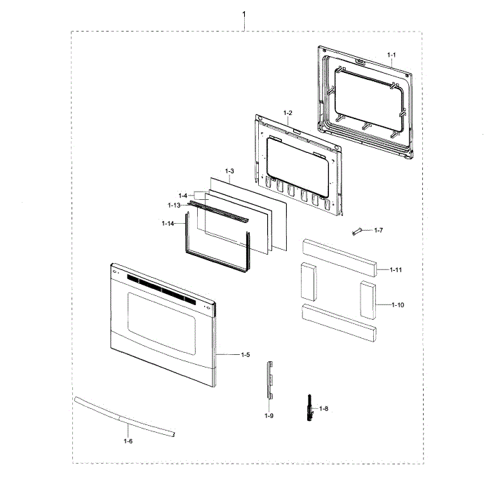 Door Diagram and Parts List for NE595R1ABSR AA-02 Samsung Range