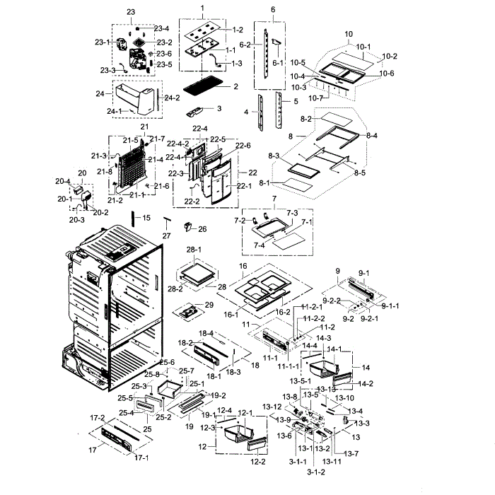 Fridge Diagram and Parts List for RF23HCEDBWW AA-01 Samsung Refrigerator
