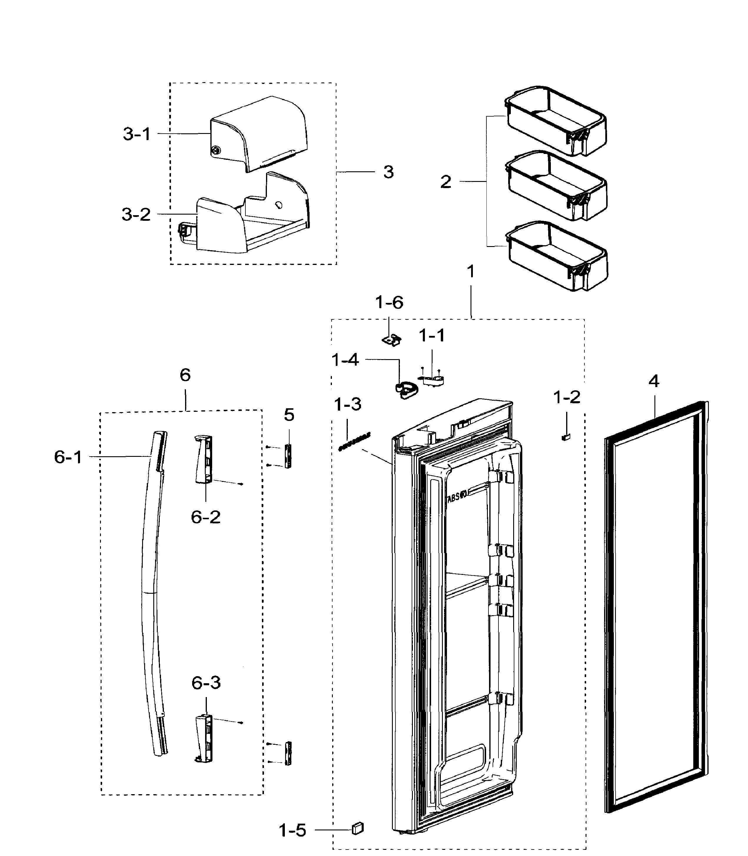 Right Door Diagram and Parts List for RF267ACBP XAA-0000 Samsung Refrigerator