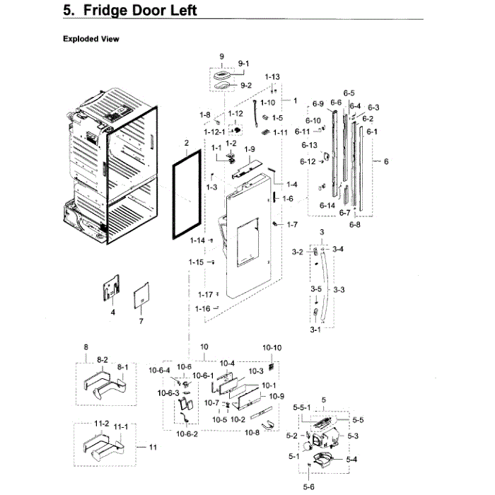 Fridge Door L Diagram and Parts List for RF28HDEDPBC AA-05 Samsung Refrigerator