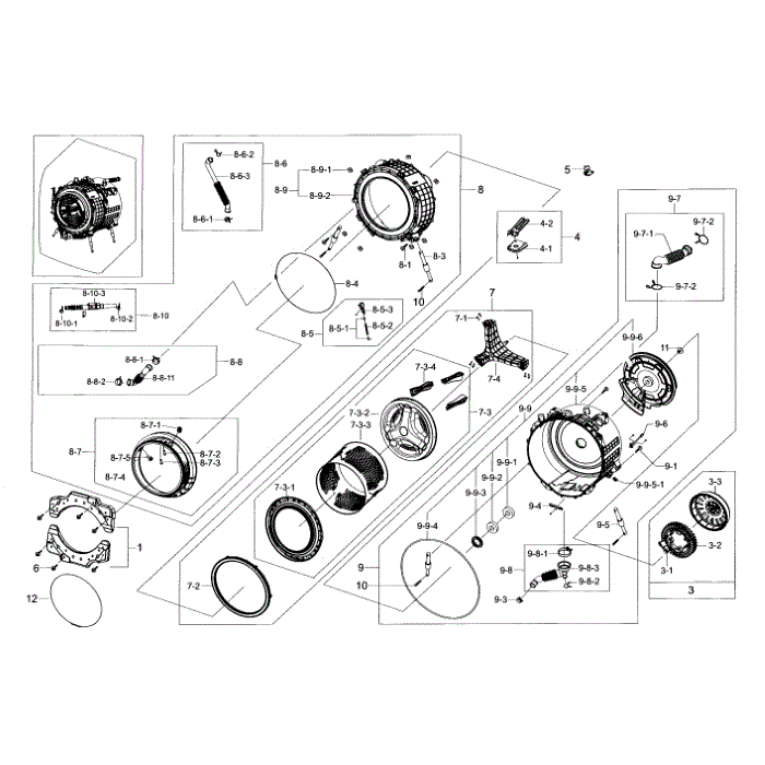 Tub And Drum Diagram and Parts List for WF56H9110CW A2-00 Samsung Washer