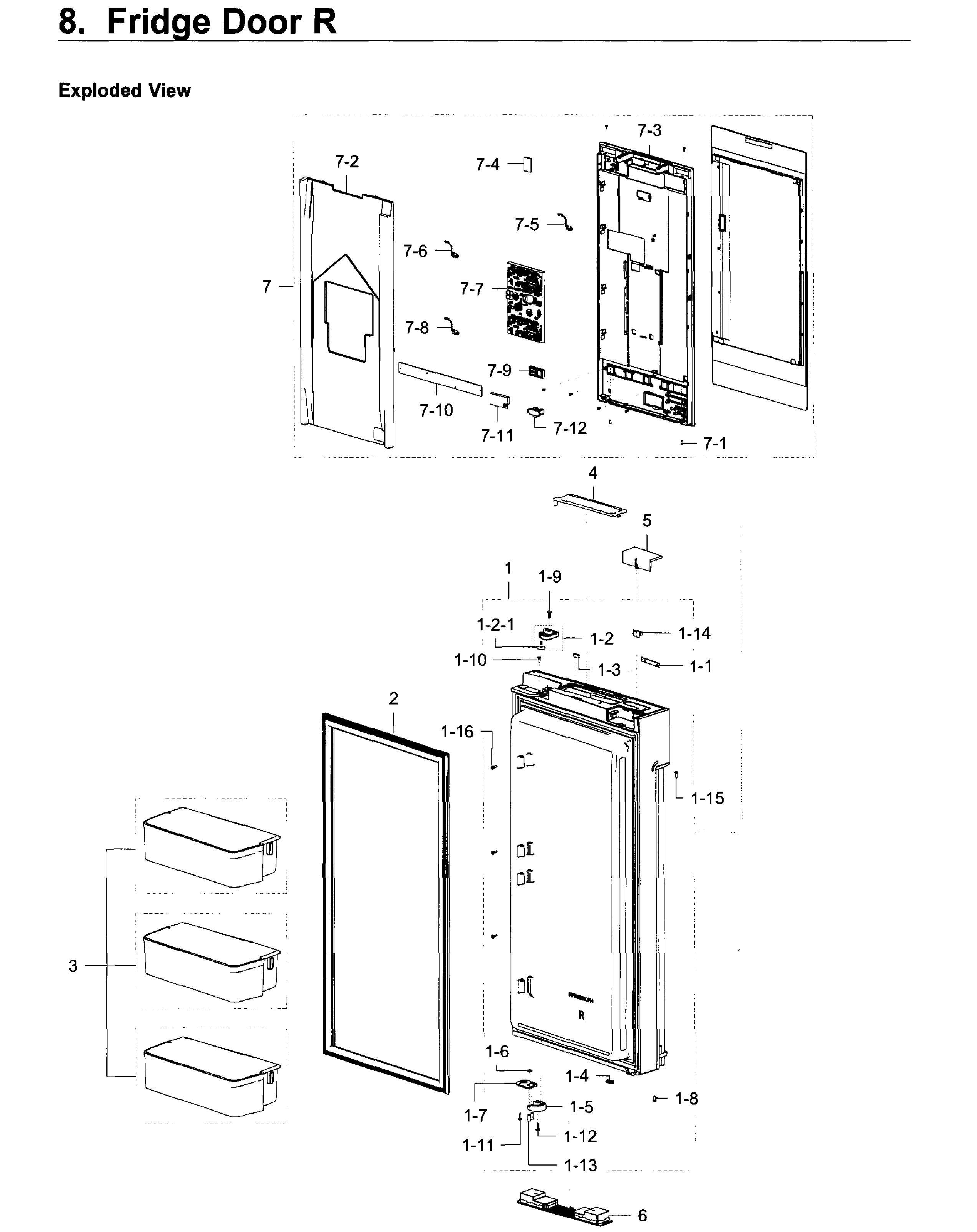 Fridge Door R Diagram and Parts List for RF22K9581SR AA-0002 Samsung Refrigerator