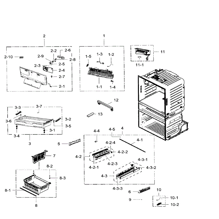 Frezer Diagram and Parts List for RF28HMEDBWW AA-07 Samsung Refrigerator