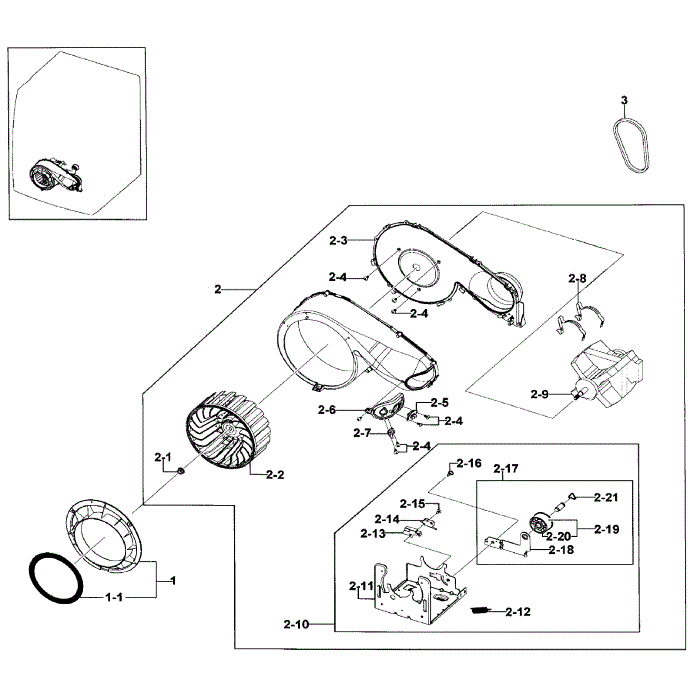 Motor Assembly Diagram and Parts List for DV328AEW XAA-01 Samsung Dryer