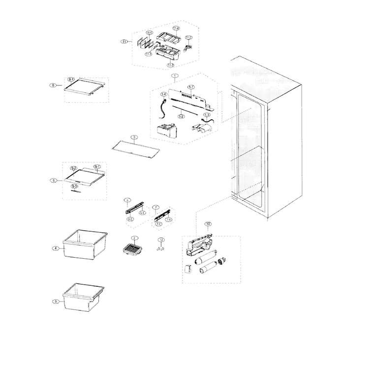 Fridge Diagram and Parts List for RS25J500DSR AA-0000 Samsung Refrigerator