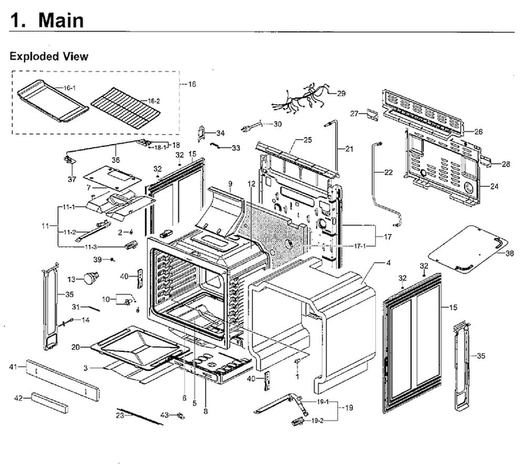 Main Asy Diagram and Parts List for NX58F5500SS AA-0002 Samsung Range