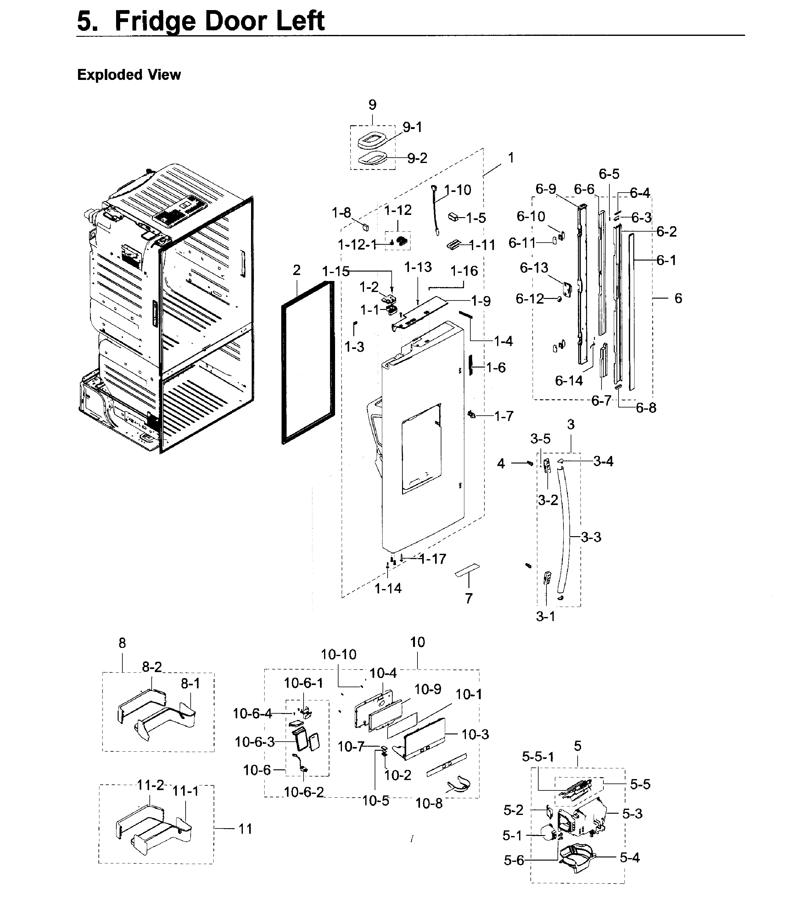 Fridge Door L Diagram and Parts List for RF23HCEDBSR AA-0011 Samsung Refrigerator