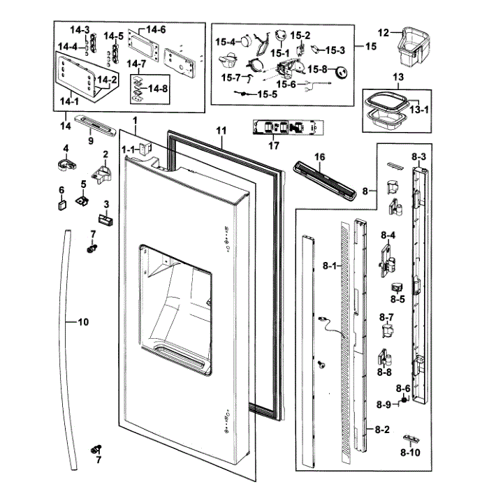Fridge Door L Diagram and Parts List for RF268ACPN XAA-01 Samsung Refrigerator